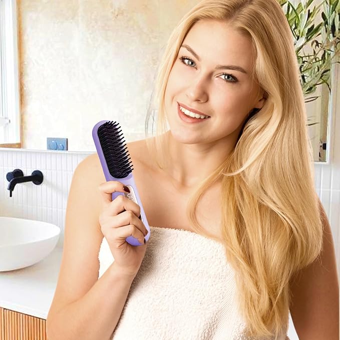 Cordless Hair Straightener – 3 Temps LED Portable Styling Tool Pink Purple 18.5x4cm ABS Cermet Build 2600mAh 220V | Travel Salon Women Girls Party Business Outdoor Curling Accessory