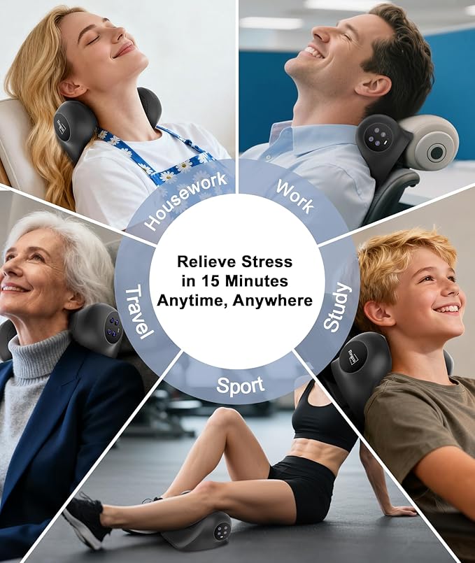 RINGCO Neck Massager with Heat Red Light &amp Vibration Adjustable Heated Neck Stretcher with 3 Modes Rechargeable Cervical Traction Device for Pain Relief &amp Muscle Relaxation Gift for Women