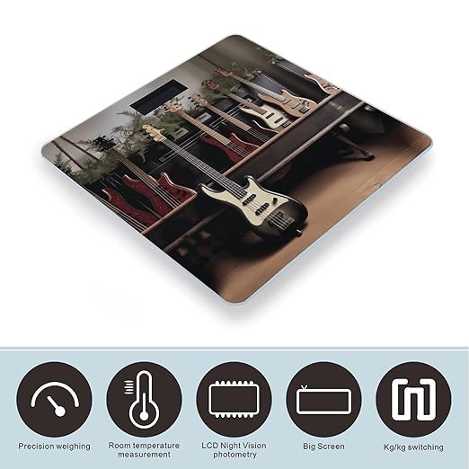 Guitar Bass Music Musical Instruments Scale for Body Weight Highly Accurate Digital Bathroom Scale Sturdy Tempered Glass Weighing Scales with LCD Display Fashion Body Fat Smart Scales 400lb