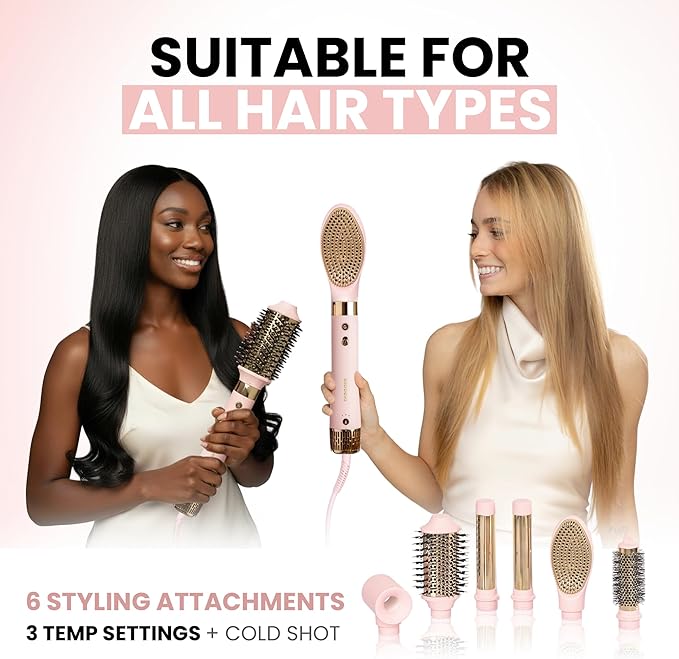 ELLA BELLA® 6 in 1 Professional Hot Air Styler • Powerful Hair Dryer &amp Straightener Set • Styling Without Heat Damage • Fast Drying Curling Volumizing Straightening • Includes Protective Travel Ca