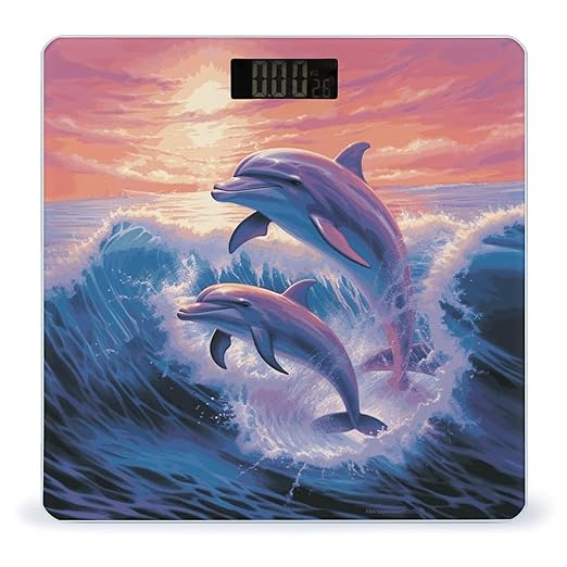 Digital Bathroom Scale for Body Weight Scale with Bright LCD Display High Accuracy Step-On Technology Auto On/Off Dolphins Art Digital Scales 400 Lbs /180kg