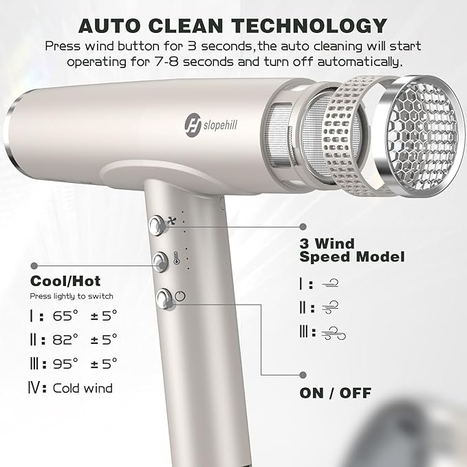 slopehill Professional Hair Dryer with Diffuser Ionic Hair DryerLightweight Compact Powerful &amp Fast Salon Blow Dryer with High Speed Brushless Motor Travel Hairdryer Women &amp Men (Ceramic