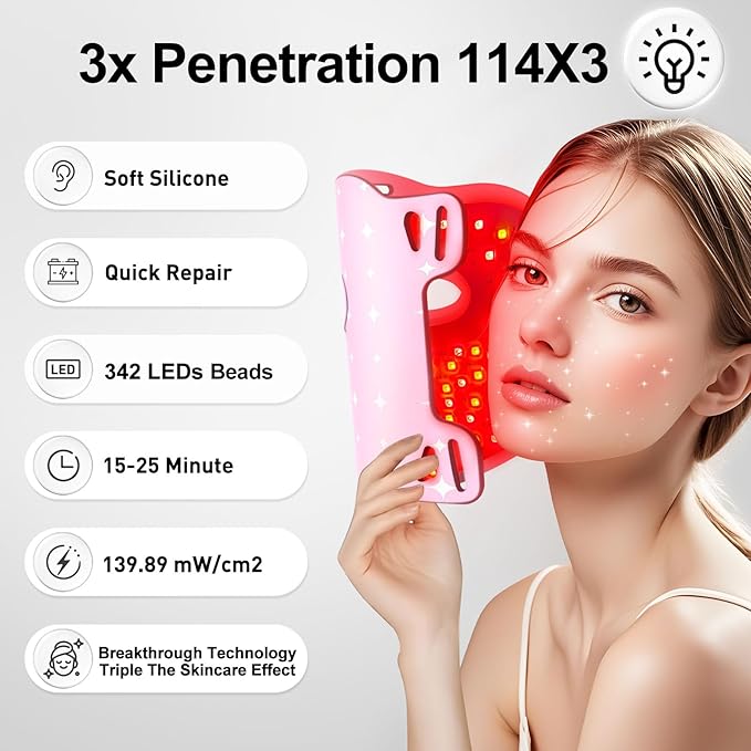 Red Light for FaceRed Light Mask For Face And Neck Women25°C-32°C Heated Infrared Face MaskAnti-Aging InfraredLED 940nm IR