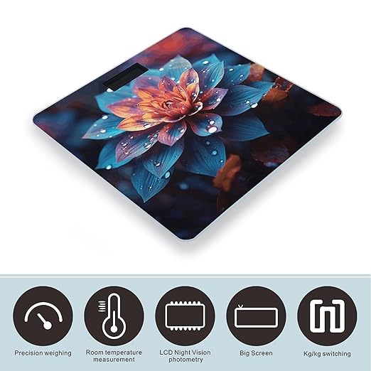 Beautiful Color Flower Bathroom Scale Automatic Power On/Off Body Scales LCD Backlight Display Square Digital Scale Rounded Corners Bathroom Scales for Home Bedrooms