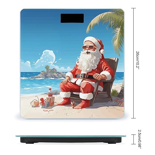 Santa Claus at Beach Bathroom Scale Ultra-Bright Liquid Crystal Screen Weight Scale Accurate Bathroom Body Scales for Body Weight Bathroom Pet Home Bedroom Gift-Giving