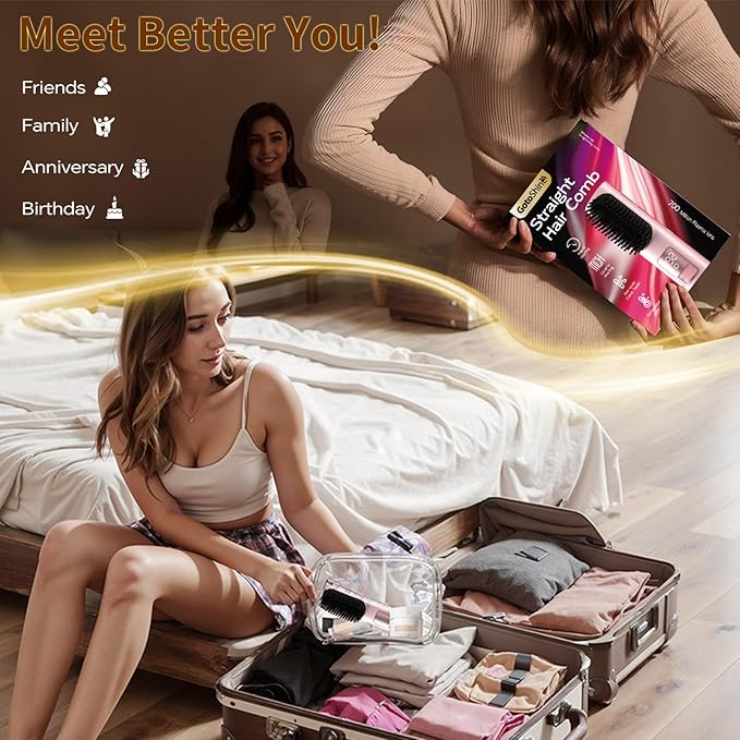 Cordless Hair Straightener Brush Mini Brush Straightener for TravelPortable Straightening Brush for WomenHot Comb Styling Tools &amp Appliances Pink