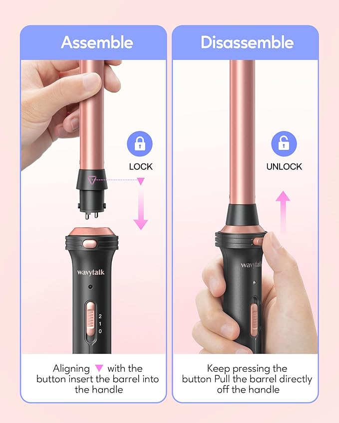 Wavytalk 5 in 1 Curling IronCurling Iron Set with Heated Round Brush and 4 Interchangeable Ceramic Curling Wand(0.5”-1.25) Instant Heat UpDual Voltage Hair Curler