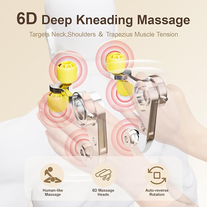 Shiatsu Back and Neck Massager with Heat Cordless Shoulder Massager Pillow Rechargeable 6D Kneading Neck Massage Pain Relief deep Tissue Gifts for Men Women Mom Dad