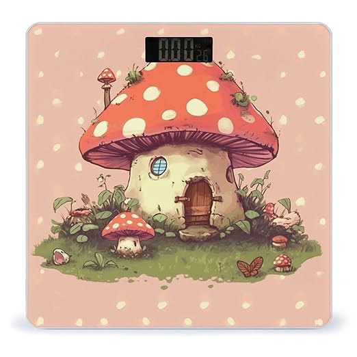 Cute Mushroom House Bathroom Scale for Body Weight Bathroom Weighing Scale with Backlit LCD Display Highly Accurate Measures Weight Up to 180kg