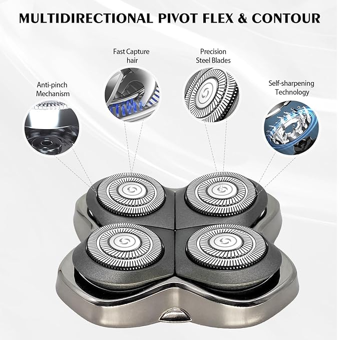 3Pack Pro 4 Shaver Replacement Heads for Skull Shaver Replacement Blade for Pitbull Gold PRO Silver PRO Platinum PRO Butterfly Kiss PRO Head Shavers Floating 4 Heads Self-Sharpening Blades