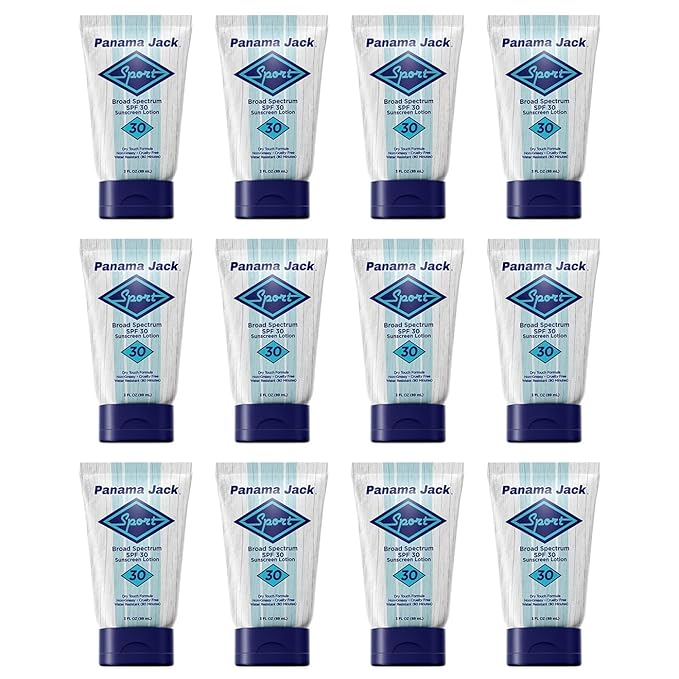 Panama Jack Sport Sunscreen Lotion - SPF 30 Broad Spectrum UVA/UVB Protection Non-Greasy PABA Paraben Gluten &amp Cruelty Free 3 FL OZ (Pack of 12)