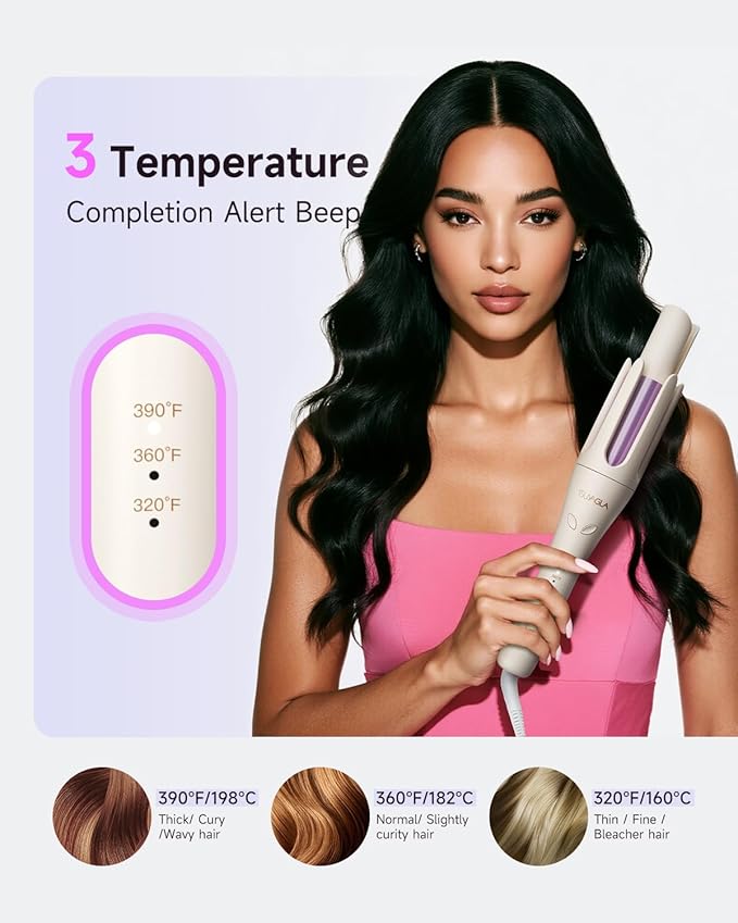 Automatic Hair Curler 1 1/4 Inch Rotating Curling Iron with 3 Temp 500 Million Ionic 2-Way Rotation10S Fast Heating Anti-Scald Anti-Tangle Rotating Curling Wand for Long Hair