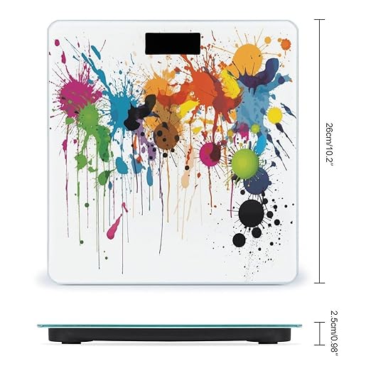 Abstract Paint Splashes Bathroom Scale for Body Weight LCD Display Digital Bathroom Scale Tempered Glass Bathroom Weight Scales Fashion Smart Scales for Home Bedroom 400 Lb