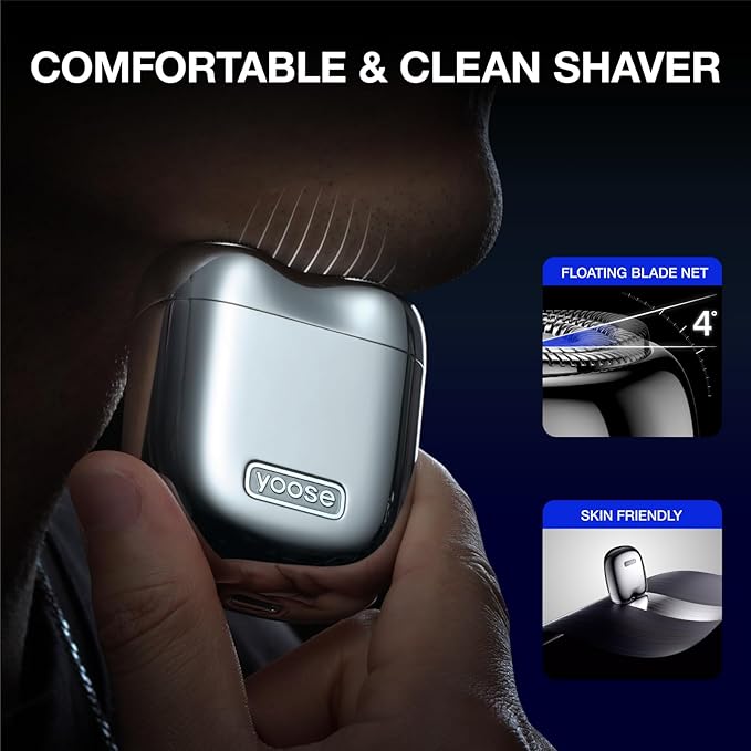yoose Alloy Mini Shaver Portable Electric Razor for Men IPX7 Waterproof Dry Shave USB-C Rechargeable Easy to Clean Magnetic Detachable Head Cordless Electric Shaver 60 Mins Runtime Yellow