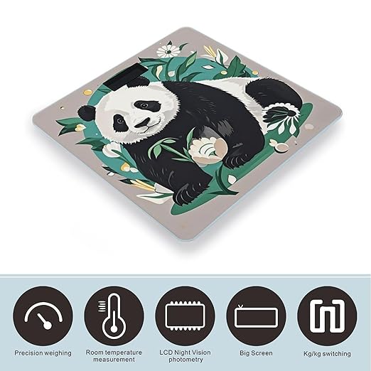 Panda Graphic Black and White Bathroom Scale for Body Weight with High Precision Large LCD Backlight Display Digital Weighing Scale with BMI Capacity Up to 180kg