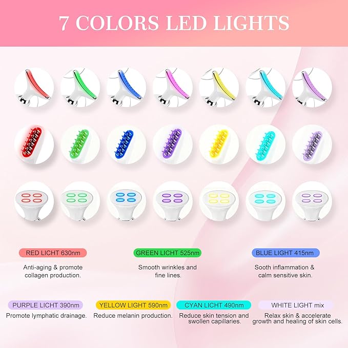 Red-Light-Therapy-for-Face and Neck-Eye-Head Massager7 Colors Skin Rejuvenation Lifting Facial Massager for ToningGlow BoostWrinkle for BirthdayChristmasMothers DayValentines Day Gifts (Pink)