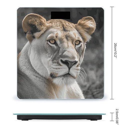 Lioness with Blue Green Eyes Scale for Body Weight Anti-Slip Tempered Glass Digital Bathroom Scales Clear LCD Display Weighing Scale Safe Rounded Corners Smart Scales