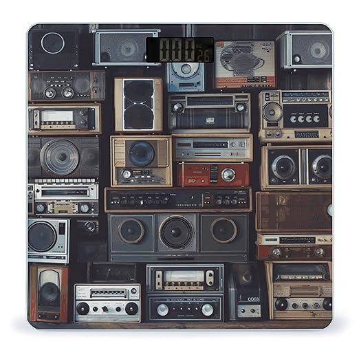 Vintage Wall of Radio Boombox Bathroom Scale Ultra-Bright Liquid Crystal Screen Weight Scale Accurate Bathroom Body Scales for Body Weight Bathroom Pet Home Bedroom Gift-Giving