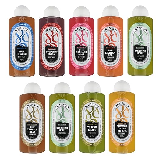 SKIN&ampCO Italian Escape Body Wash Set 9-Piece All-Natural Body Care Collection 8.4 FL OZ Each – Luxury Body Wash Inspired by Amalfi Coast Sicily Umbria Sardinia Tuscany Made in Italy
