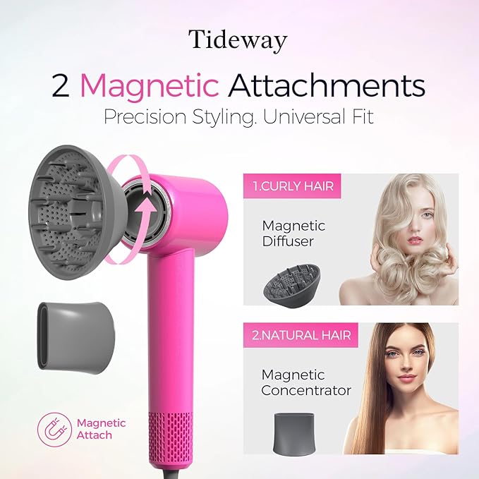 Tideway Hair Dryer Professional High-Speed Ionic Blow Dryer 110000 RPM Compact Hair Dryer with Magnetic Diffuser Fast Drying with Brushless Motor Low Noise Smart Temperature Control-H11