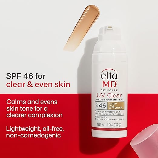 EltaMD UV Clear Tinted Face Sunscreen SPF 46 Oil Free Sunscreen for Sensitive Skin with Zinc Oxide Dermatologist Recommended