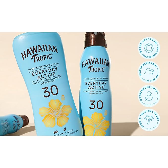 Hawaiian Tropic Everyday Active Lotion Sunscreen SPF 308Fl OzHawaiian Tropic Sunscreen SPF 30SunblockOxybenzone Free-SunscreenBroad Spectrum-Sunscreen Pack8Fl Oz each(Pack of 4)
