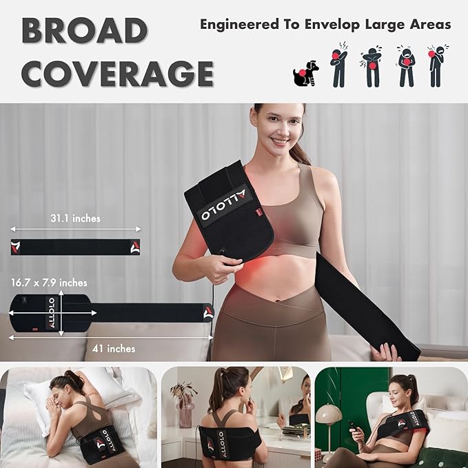 ALLOLO Red Light Therapy for Body 16.7*7.9 660nm &amp 850nm Infrared Red Light Therapy Belt with Pulse for Back Waist 3-in-1 LED Bead with Controller Timer Gift for Women Men