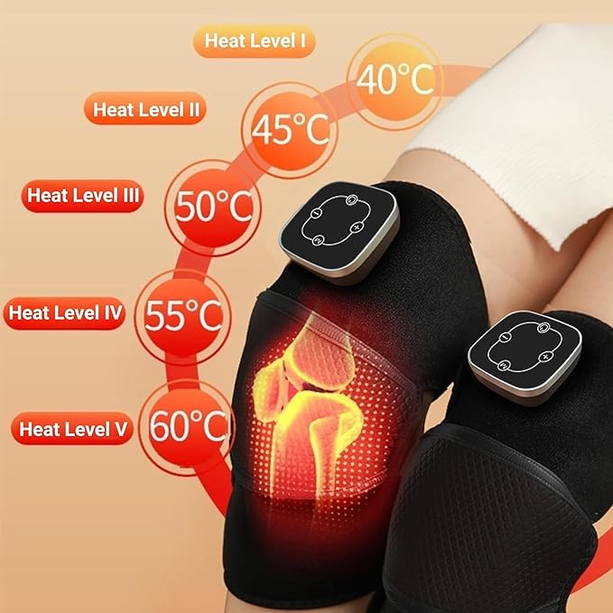Heated Knee MassagerHeating Knee Support Brace Wrap with Massage3-in-1 Knee Elbow Shoulder Massager with 3 Vibrations Modes 5 Heating Levels (1 Pack +Grey)