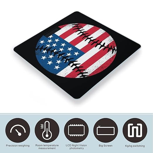 Men's Fashion Automatic Switch Digital Bathroom Weighing Scale Smart Scale Baseball Vintage American Flag Design