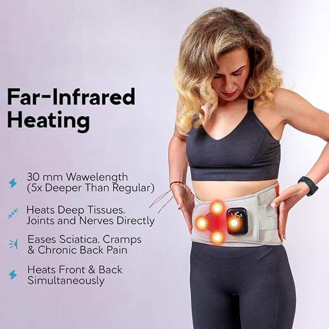 Belt Heated Waist Massager Belt Cordless Infrared Heating Pad Waist Warmer Massager Rechargeable Multi-Functional Relaxing Lumbar Massage Device (Gray)