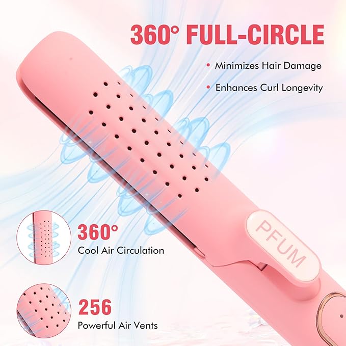 2 in 1 Hair Straightener and Curler Dual Voltage &amp Adjustable Temps 360° Curling Wand - Titanium Flat Iron Hair Straightener for Long-Lasting Curls and Straightener Airflow Styler Curling Iron