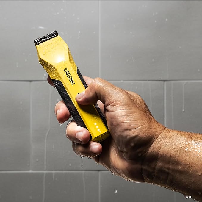 TOOLETRIES The Shearer - Groin &amp Body Hair Trimmer for Men Electric Shaver for Pubic Hair Balls Groin Chest Legs Waterproof Wet/Dry Clippers Rechargeable Bonus Shower Kit - Yellow
