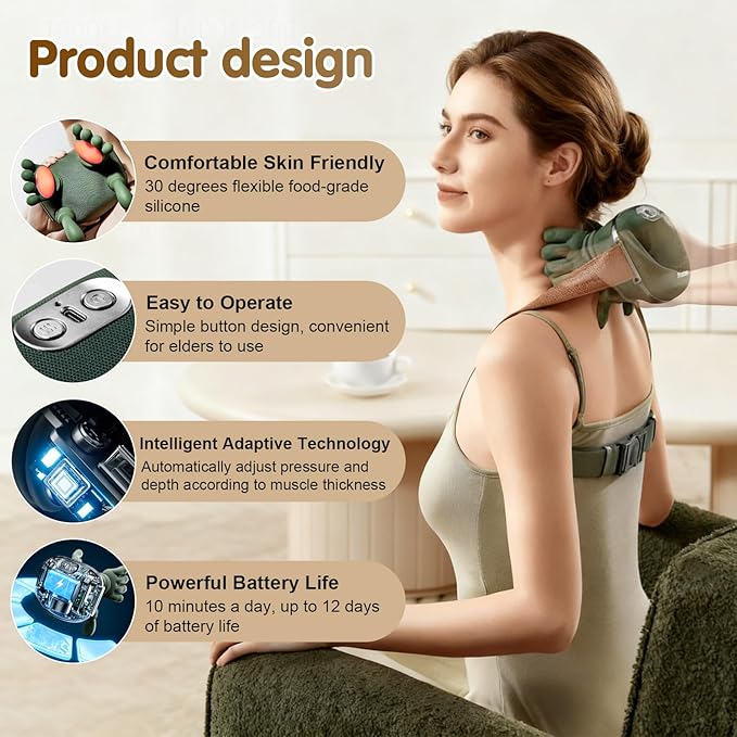 Siasoo Neck Massager With Heat-Wireless Portable Shiatsu Neck and Shoulder Deep Tissue 4D Kneading Back Massage With FingersSimulated Human Hand Design for Muscle Relax Massager Easter Gift for Mom