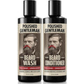 Polished Gentleman Beard Wash and Conditioner Set - Softens and Strengthens - Beard Shampoo with Growth Oil - Moisturizer &amp Beard Thickener - Tea Tree Unscented - Paraben-Free &amp Sulfate-Free (