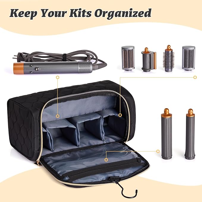 Travel Case for Dyson Airwrap Complete Style Portable Padded Storage Bag with Hanging Hook Fits All Dyson Airwrap Models &amp Attachments Black
