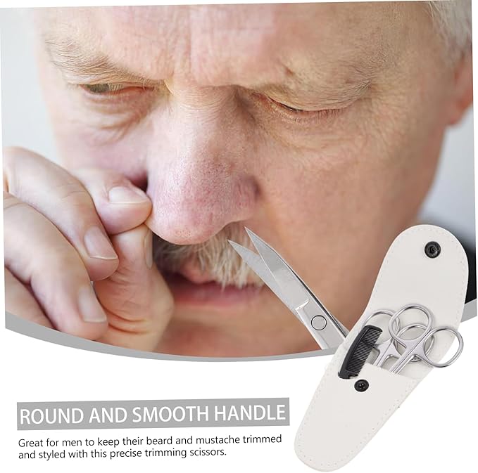 12pcs Precision Beard Scissors Set Stainless Steel Trimming Scissors Comb White Leather Case Grooming Kit for Men Facial Hair Nose Hair Maintenance