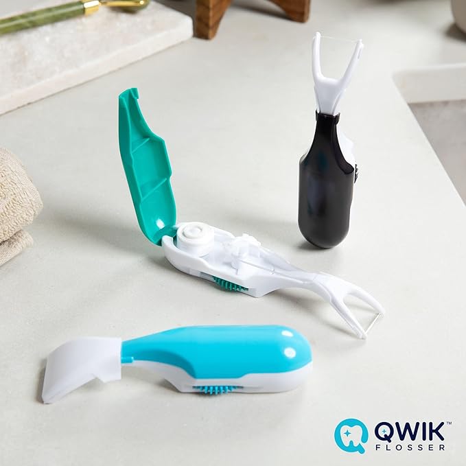 Bundle with 2 Refills Packs– Automatic and Reusable Dental Flosser | Easy Click-to-Use Solution for Plaque Removal Clean Teeth and Fresh Breath (3 Items1-Year Supply)