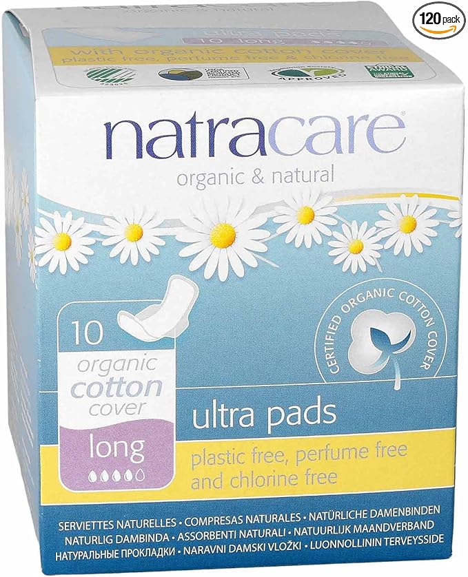 Natracare Ultra Pads with Wings Long 10 Count (Pack of 12)