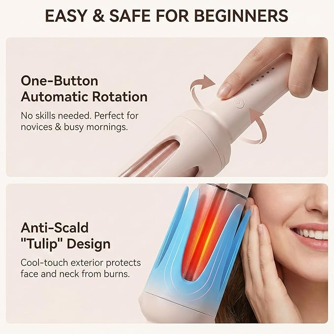 Automatic Curling Iron Rotating – 3-in-1 Self Curling Hair Curler with 3 Barrel Sizes for Loose Waves to Tight Curls Negative Ion Ceramic Anti-Tangle &amp Fast Heating Safe Styling for All Hair Ty