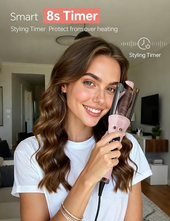 LANDOT Automatic Curling Iron 1-Inch – Easy-to-Use Self Curling Wand with Auto Rotation &amp Anti-Tangle Technology Ideal for Beginners &amp Medium Length Hair Salon-Quality Curls at Home Charmin