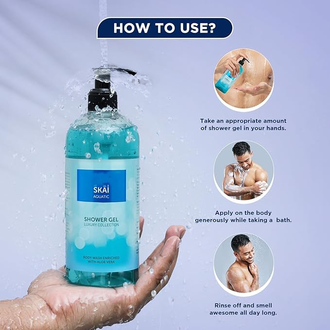 BVita Luxury Skai Aquatic Unisex Body Wash Refreshing Shower Gel for Deep Cleansing Hydrating &amp Moisturising Skin with Aloe Vera 500 Ml