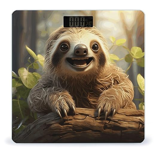 Cartoon Sloth Scale for Body Weight Highly Accurate Digital Bathroom Scale Sturdy Tempered Glass Weighing Scales with LCD Display Fashion Body Fat Smart Scales 400lb