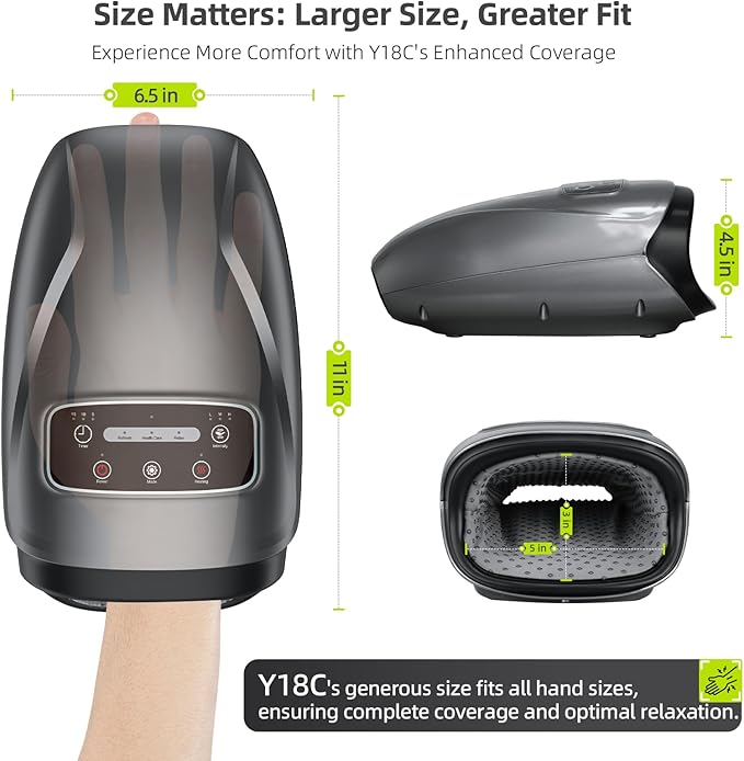 Hand Massager with Heat Cordless Rechargeable 3 Heating 3 Massage Mode 3 Instensity Type-C Charger