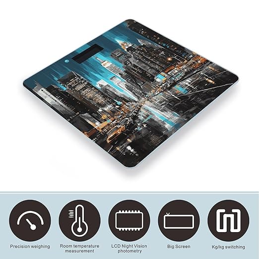 New York Paintings Scale for Body Weight Anti-Slip Digital Bathroom Scale Sturdy Toughened Glass Weighing Scales High Precision Safe Rounded Corners Smart Scales