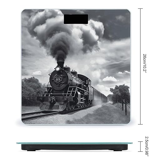 Steam Train Clouds Digital Bathroom Scale Fashion Unique Weight Scale BMI Anti-Slip Precision Weighing Scales Suitable for Home Bedrooms Use and Gift