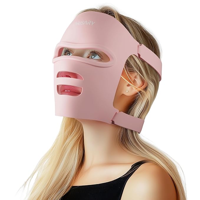 Red Light Mask Silicone Cordless Led Mask with 368 Chips 2000mAh Rechargeable 3 Modes &amp Timer Blue Light Infrared Face Mask Home Travel Working Pink