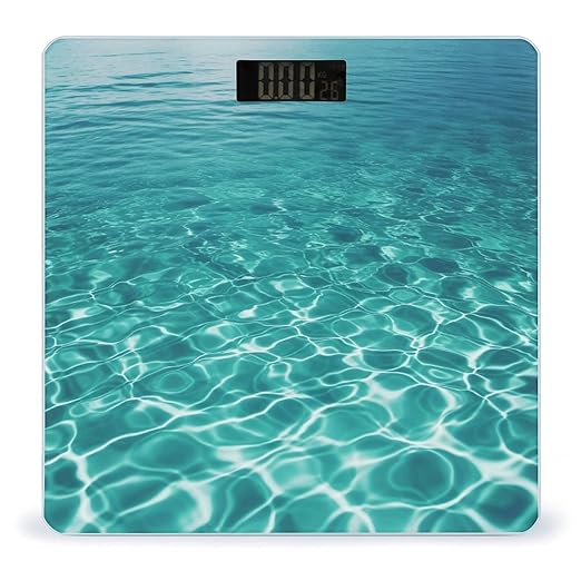 Blue Aqua Pool Water Bathroom Scale Large LCD Backlight Display Digital Scale Rounded Corners Body Scales Automatic Power On/Off Bathroom Scales for Home Bedrooms