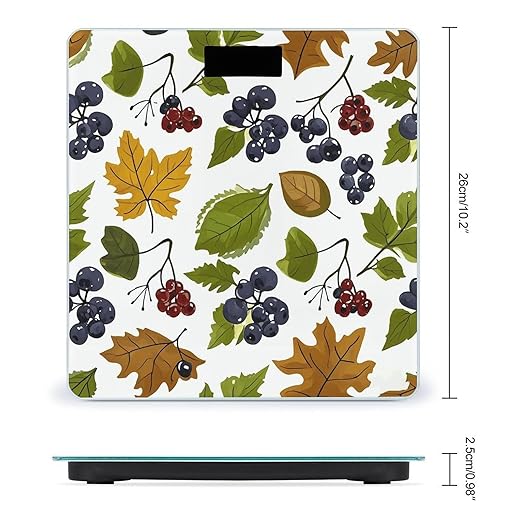 Leaves and Berries Scale for Body Weight Sturdy Tempered Glass Weighing Scales with LCD Display Accurate Digital Bathroom Scale Convenient Body Fat Smart Scales Easy Read
