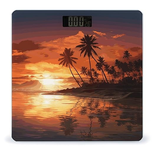Palm Tree Sunset Bathroom Scale Ultra-Bright Liquid Crystal Screen Weight Scale Accurate Bathroom Body Scales for Body Weight Bathroom Pet Home Bedroom Gift-Giving