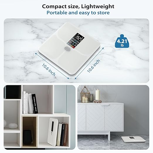ABLEGRID Body Fat ScaleDigital Smart Bathroom Scale for Body Weight Large Color Display Screen 16 Body Composition Metrics BMI Water Weigh Heart Rate Baby Mode 400lb Rechargeable (White)